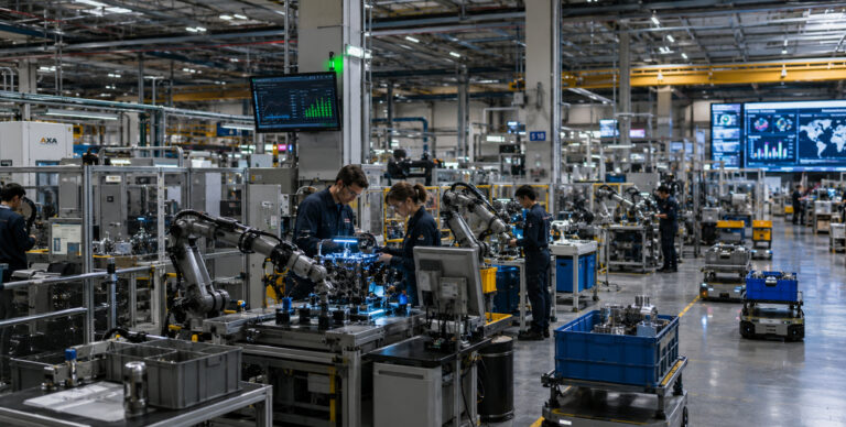 Industrial robotics in action at factory